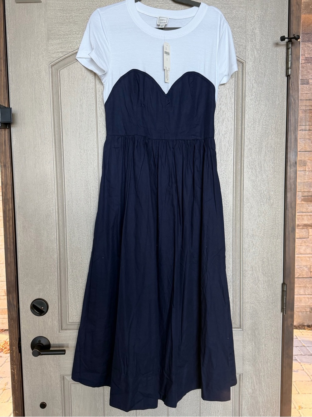 NWT Anthropologie Maeve bustier twofer midi dress medium navy white - Picture 6 of 7